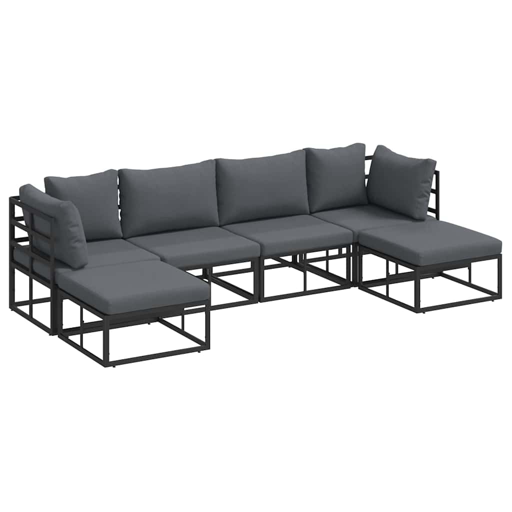 Garden Sofa Set with Cushion 6 pcs Black Aluminium