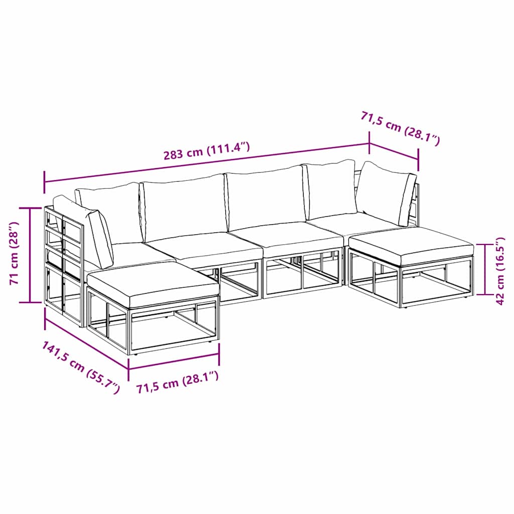 Garden Sofa Set with Cushion 6 pcs Black Aluminium
