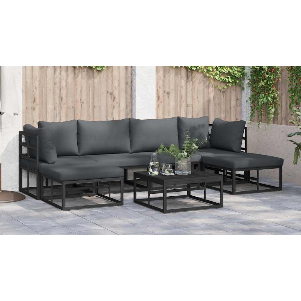 Garden Sofa Set with Cushion 7 pcs Black Aluminium