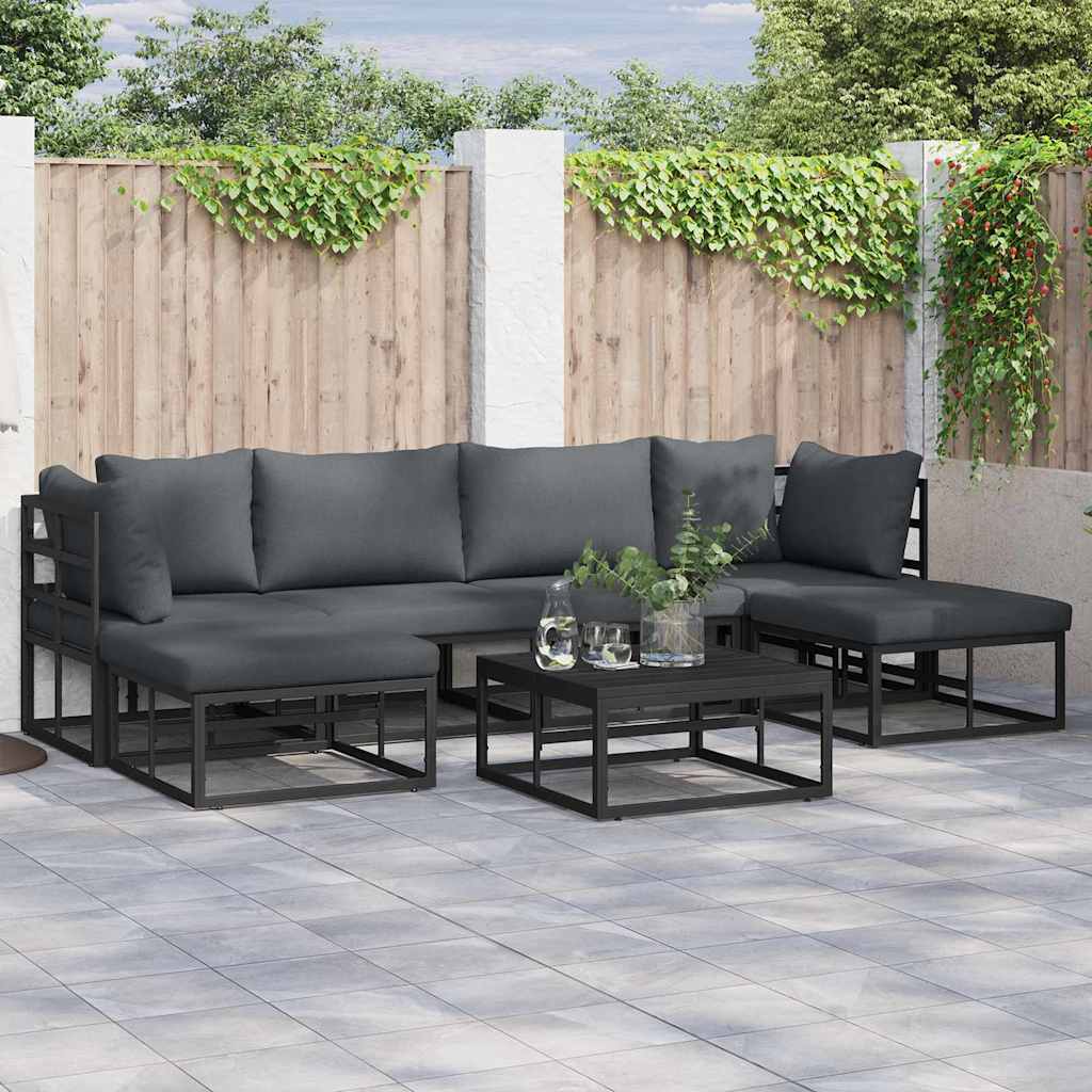 Garden Sofa Set with Cushion 7 pcs Black Aluminium