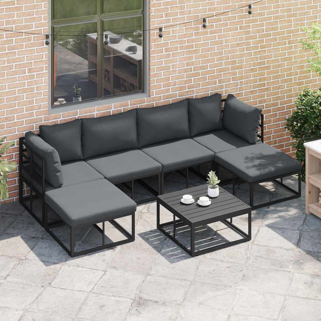 Garden Sofa Set with Cushion 7 pcs Black Aluminium