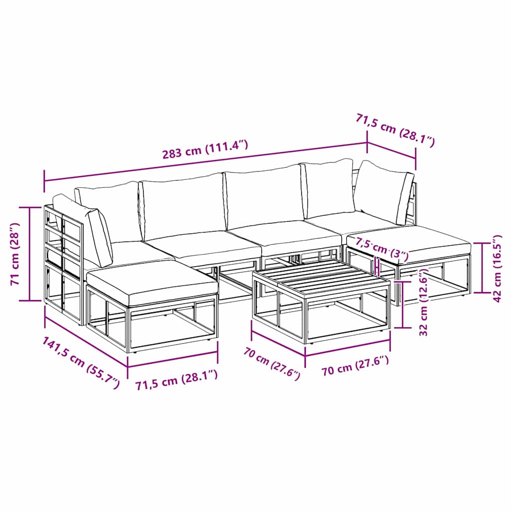 Garden Sofa Set with Cushion 7 pcs Black Aluminium
