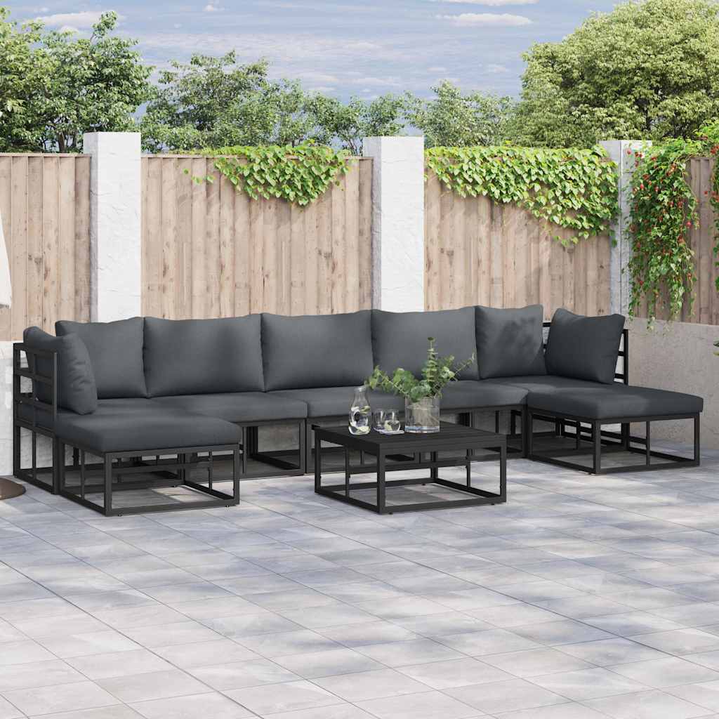Garden Sofa Set with Cushion 7 pcs Black Aluminium