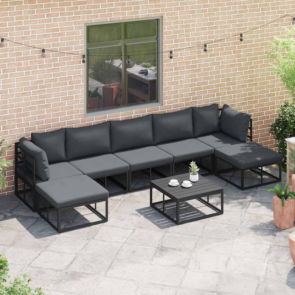 Garden Sofa Set with Cushion 7 pcs Black Aluminium
