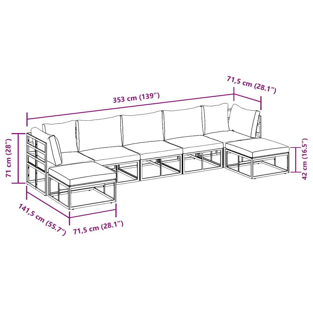 Garden Sofa Set with Cushion 7 pcs Black Aluminium