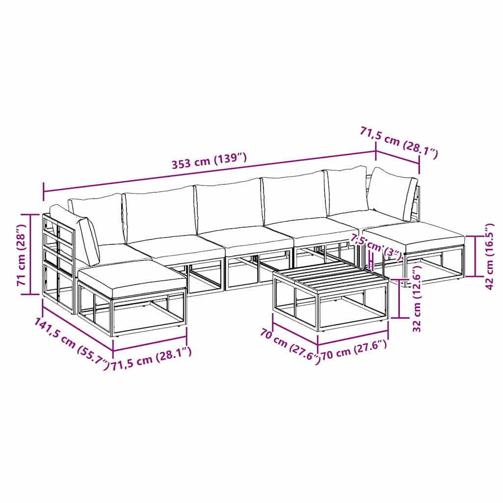 Garden Sofa Set with Cushion 8 pcs Black Aluminium