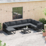 Garden Sofa Set with Cushion 8 pcs Black Aluminium