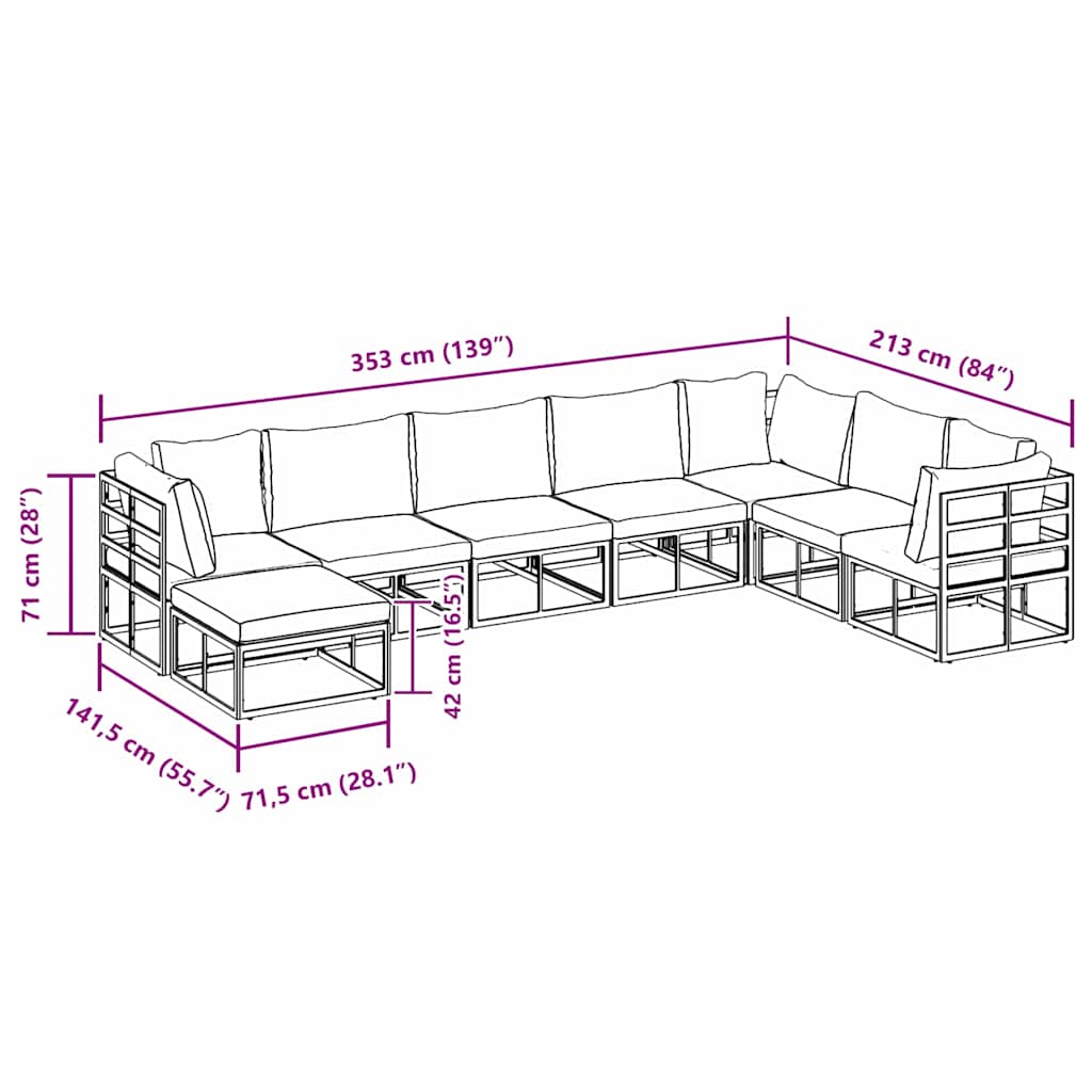 Garden Sofa Set with Cushion 8 pcs Black Aluminium