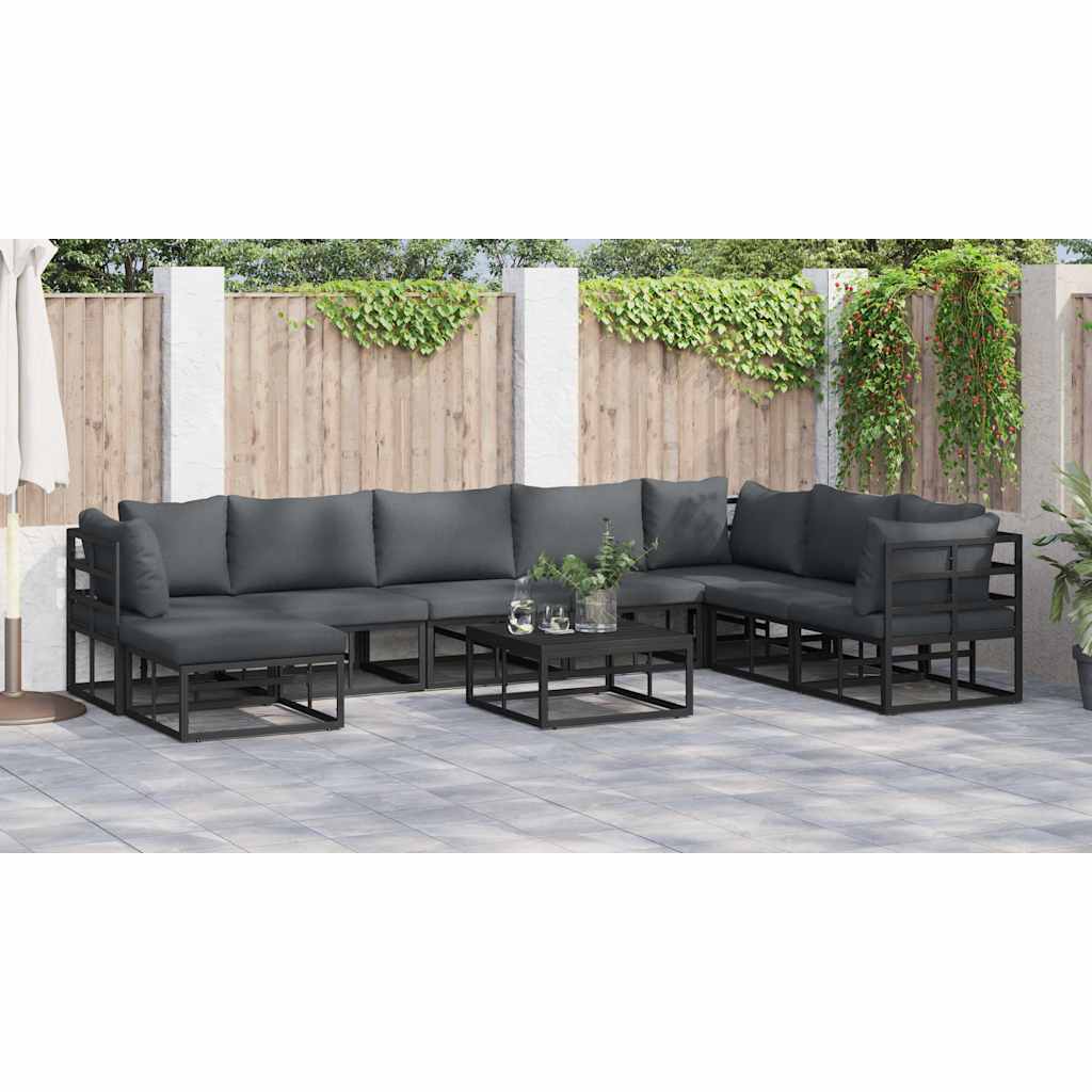 Garden Sofa Set with Cushion 9 pcs Black Aluminium