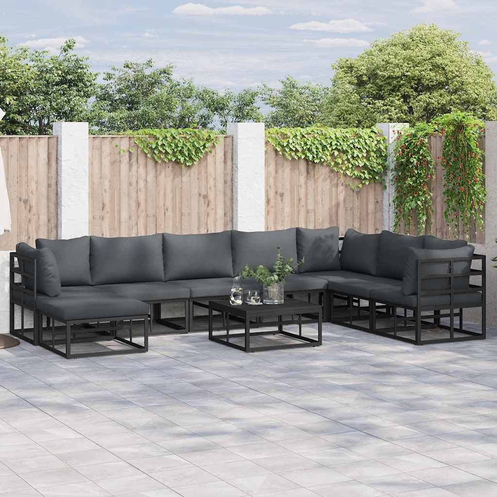 Garden Sofa Set with Cushion 9 pcs Black Aluminium