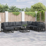 Garden Sofa Set with Cushion 9 pcs Black Aluminium