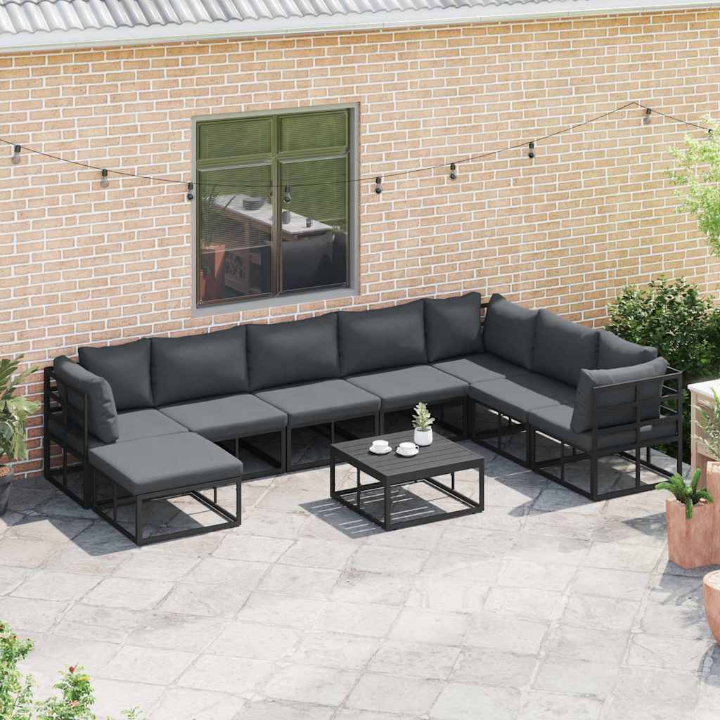 Garden Sofa Set with Cushion 9 pcs Black Aluminium