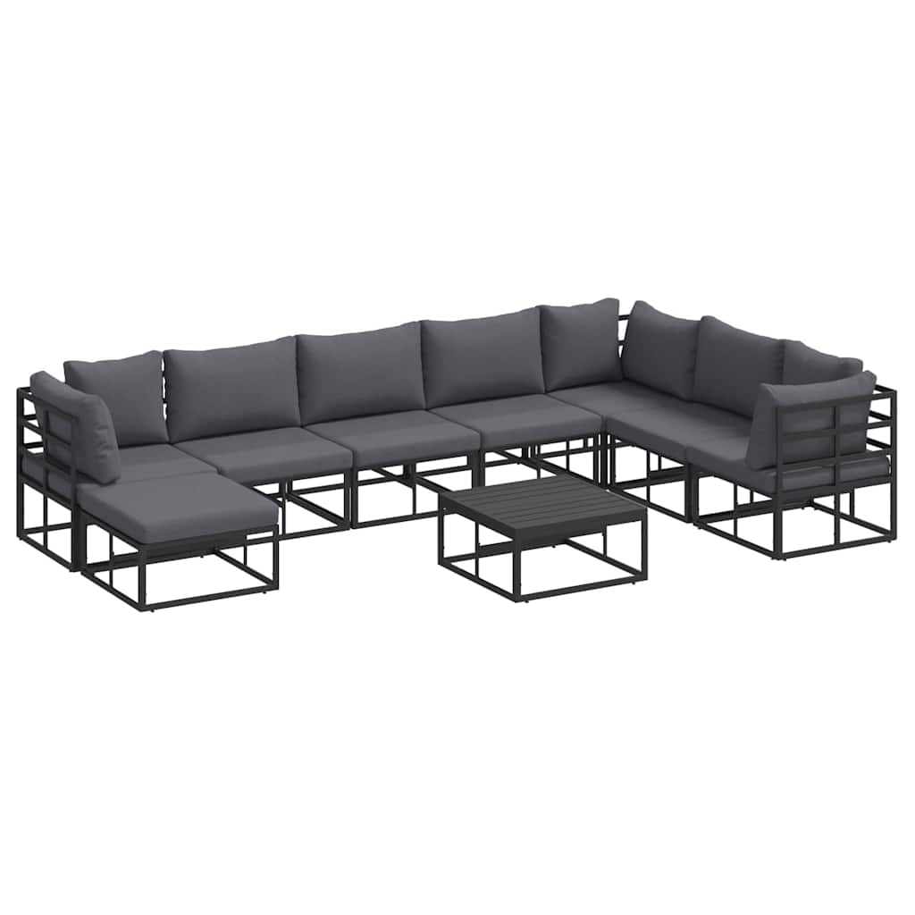 Garden Sofa Set with Cushion 9 pcs Black Aluminium