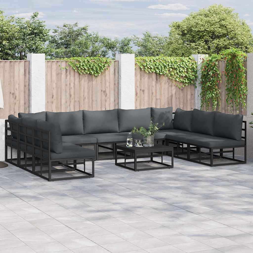 Garden Sofa Set with Cushion 9 pcs Black Aluminium