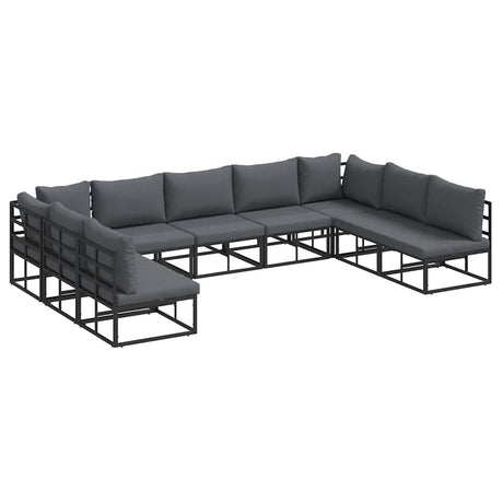 Garden Sofa Set with Cushion 9 pcs Black Aluminium