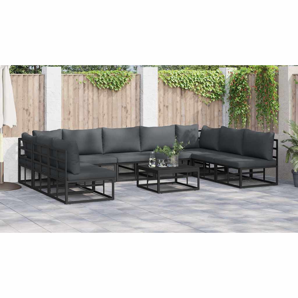 Garden Sofa Set with Cushion 10 pcs Black Aluminium