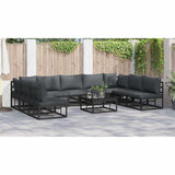Garden Sofa Set with Cushion 10 pcs Black Aluminium