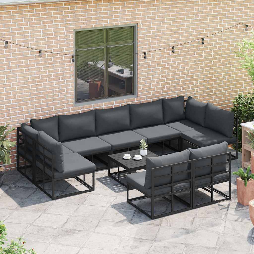 Garden Sofa Set with Cushion 10 pcs Black Aluminium