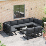 Garden Sofa Set with Cushion 10 pcs Black Aluminium