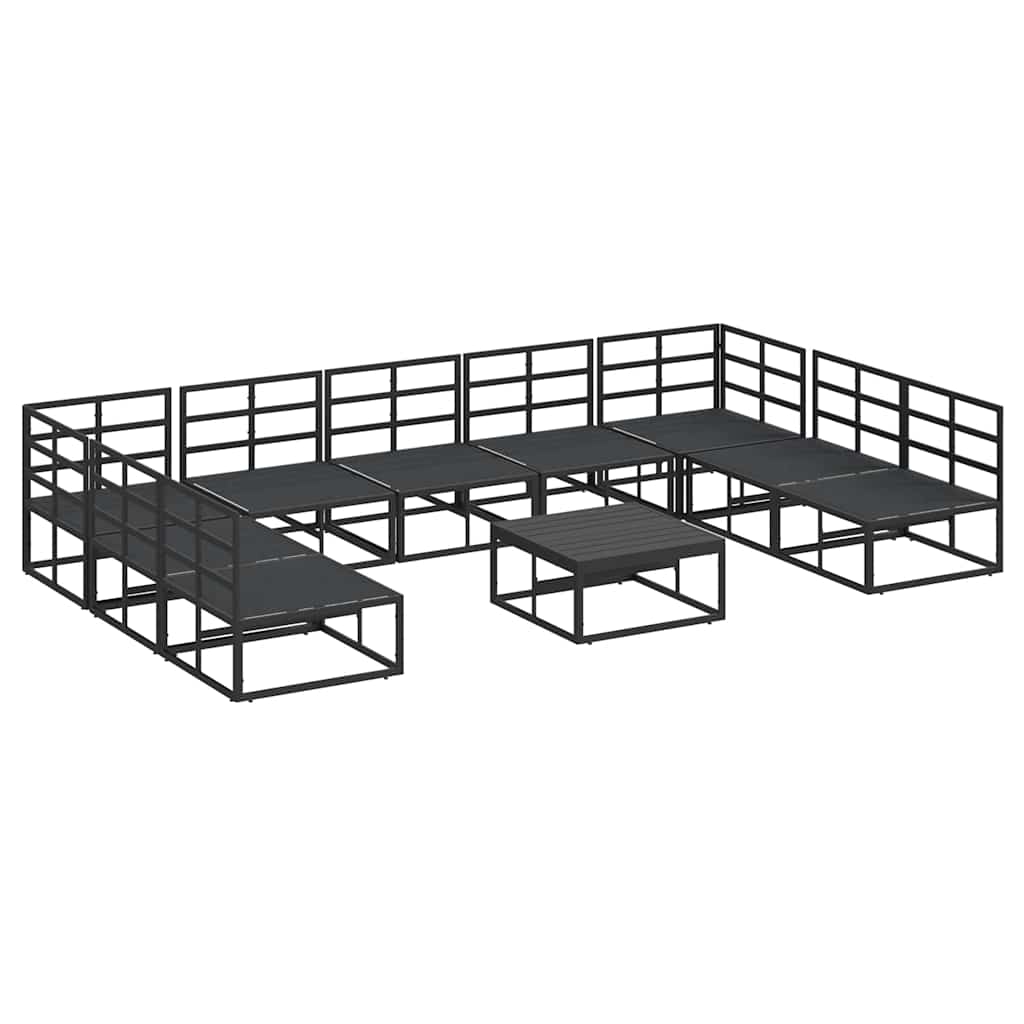 Garden Sofa Set with Cushion 10 pcs Black Aluminium