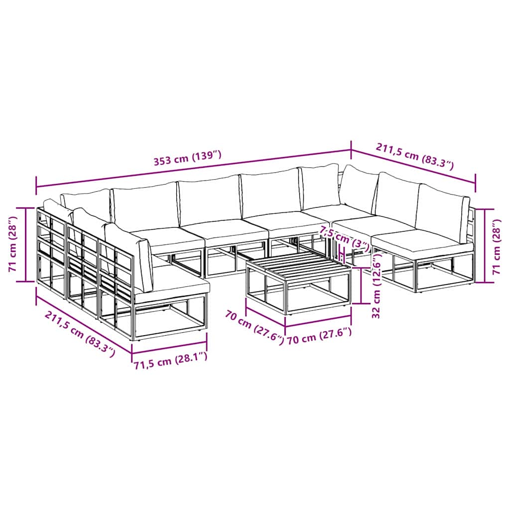 Garden Sofa Set with Cushion 10 pcs Black Aluminium