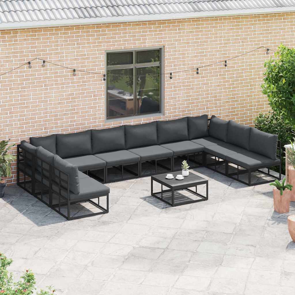 Garden Sofa Set with Cushion 10 pcs Black Aluminium