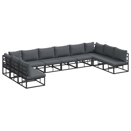 Garden Sofa Set with Cushion 10 pcs Black Aluminium