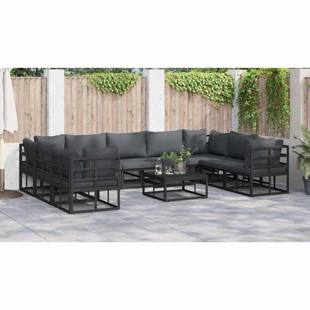 Garden Sofa Set with Cushion 10 pcs Black Aluminium