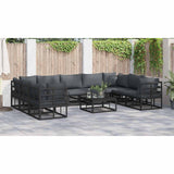 Garden Sofa Set with Cushion 10 pcs Black Aluminium