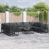 Garden Sofa Set with Cushion 10 pcs Black Aluminium