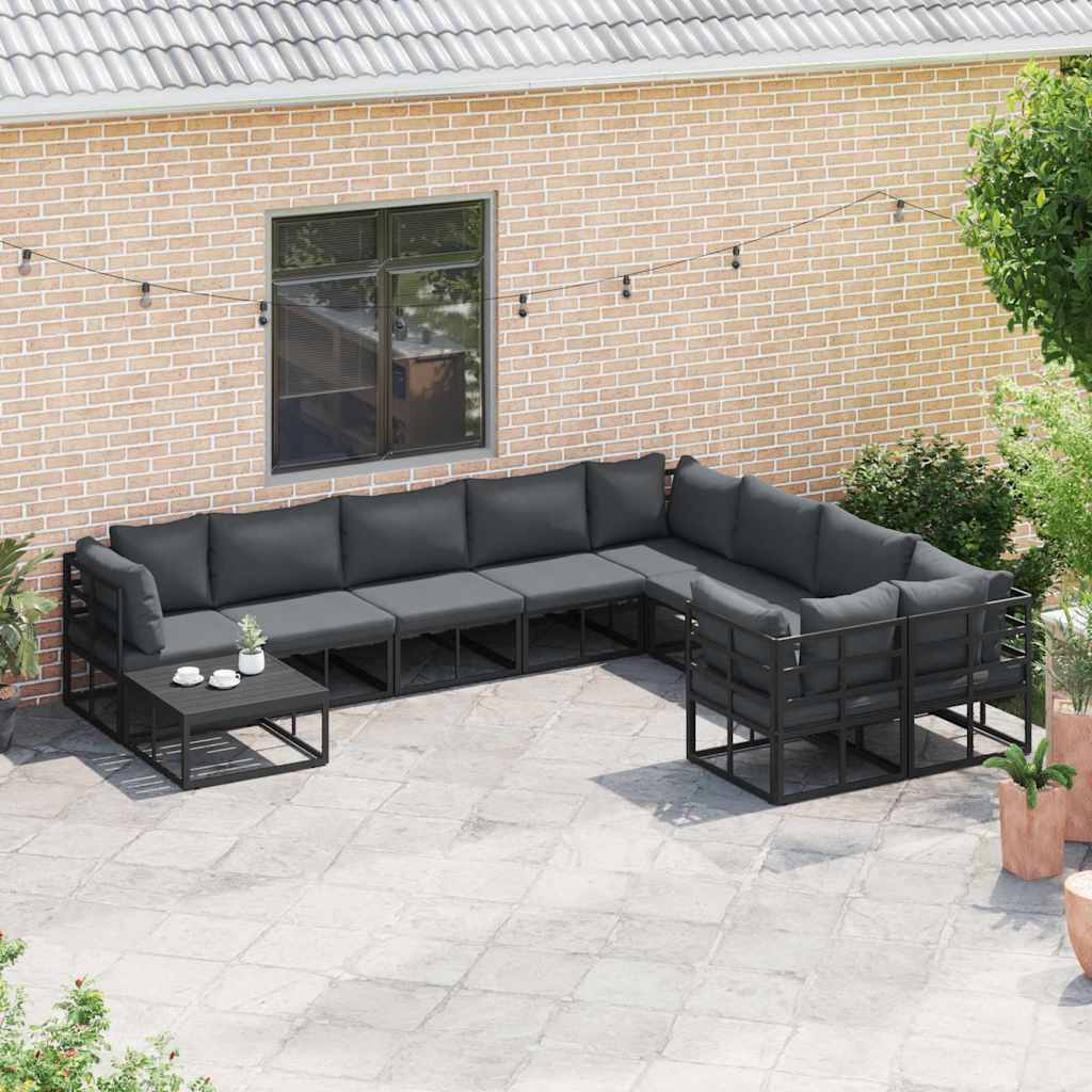 Garden Sofa Set with Cushion 10 pcs Black Aluminium