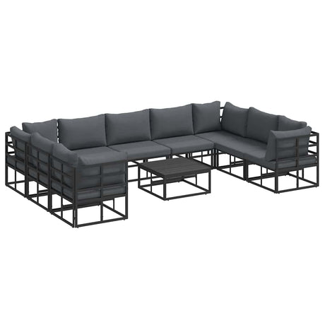 Garden Sofa Set with Cushion 10 pcs Black Aluminium