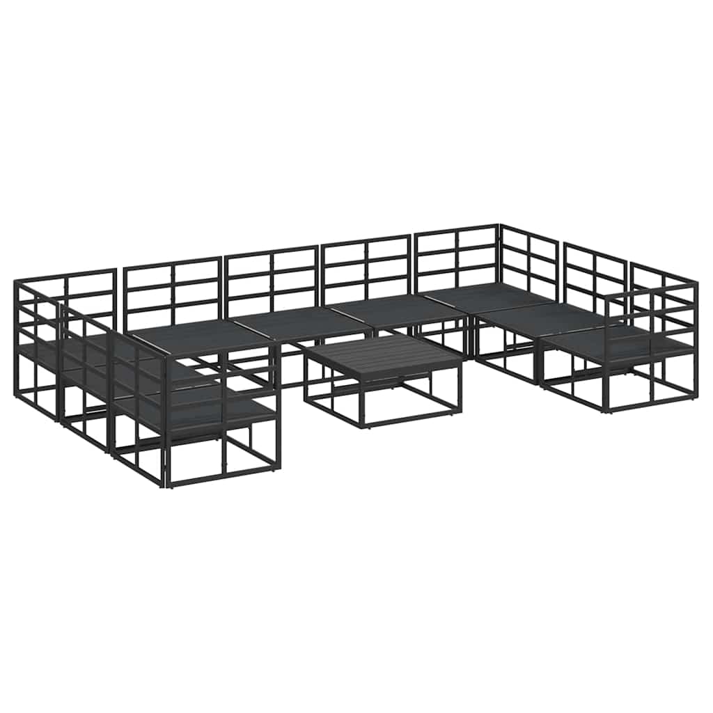 Garden Sofa Set with Cushion 10 pcs Black Aluminium