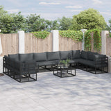 Garden Sofa Set with Cushion 10 pcs Black Aluminium