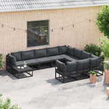 Garden Sofa Set with Cushion 10 pcs Black Aluminium