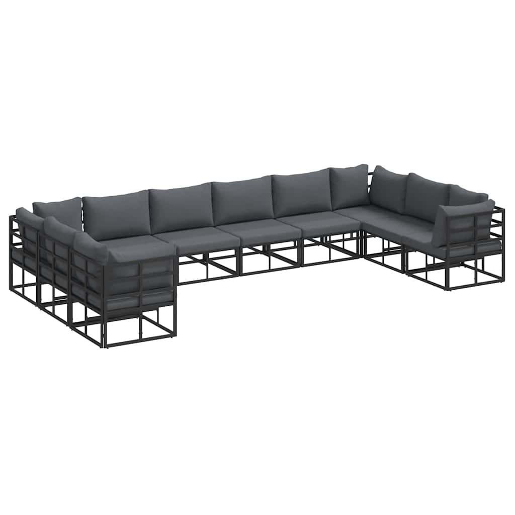 Garden Sofa Set with Cushion Black Aluminium