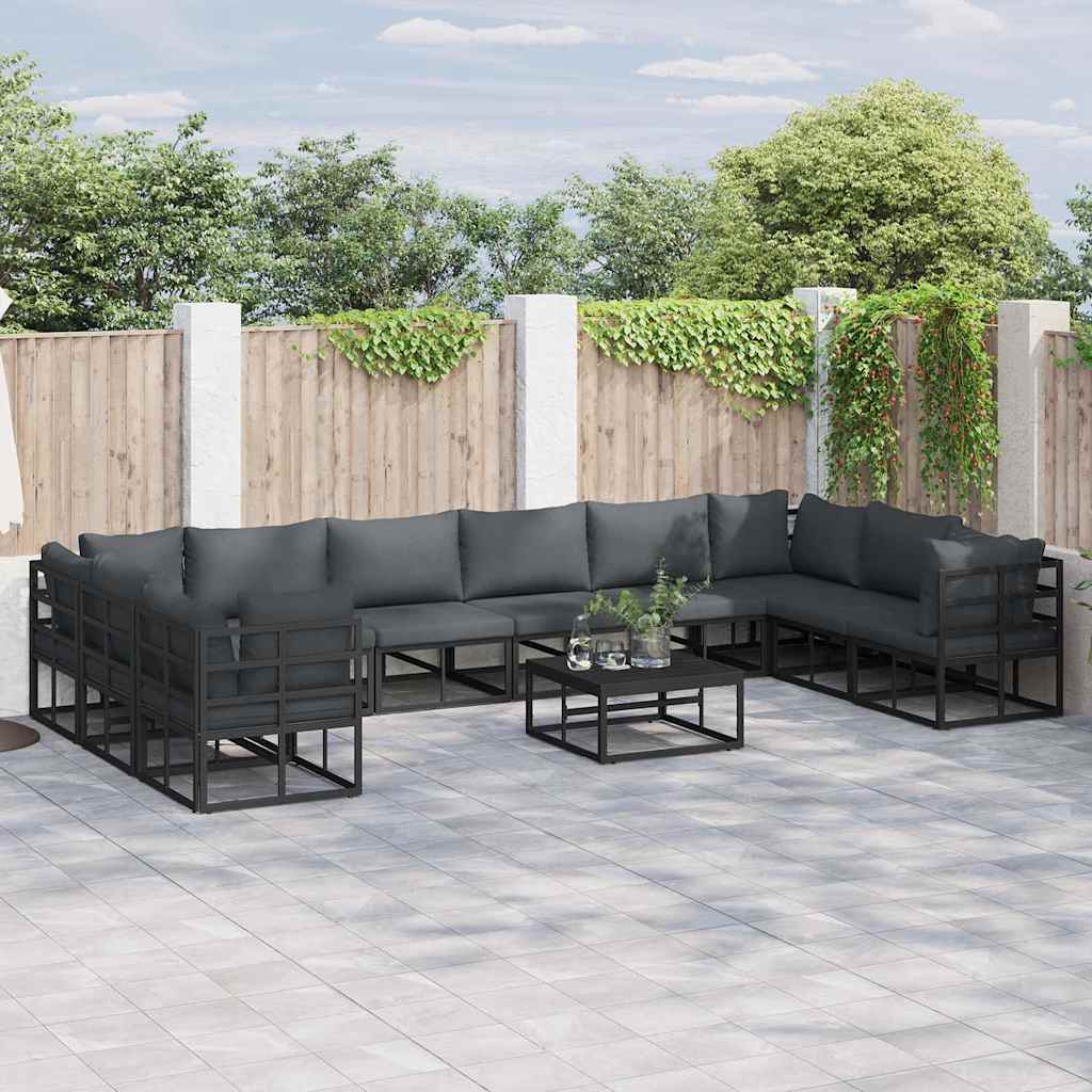Garden Sofa Set with Cushion 11 pcs Black Aluminium