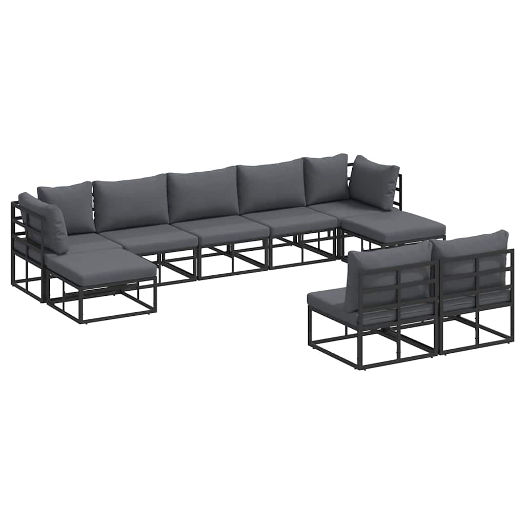 Garden Sofa Set with Cushion 9 pcs Black Aluminium
