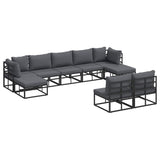 Garden Sofa Set with Cushion 9 pcs Black Aluminium