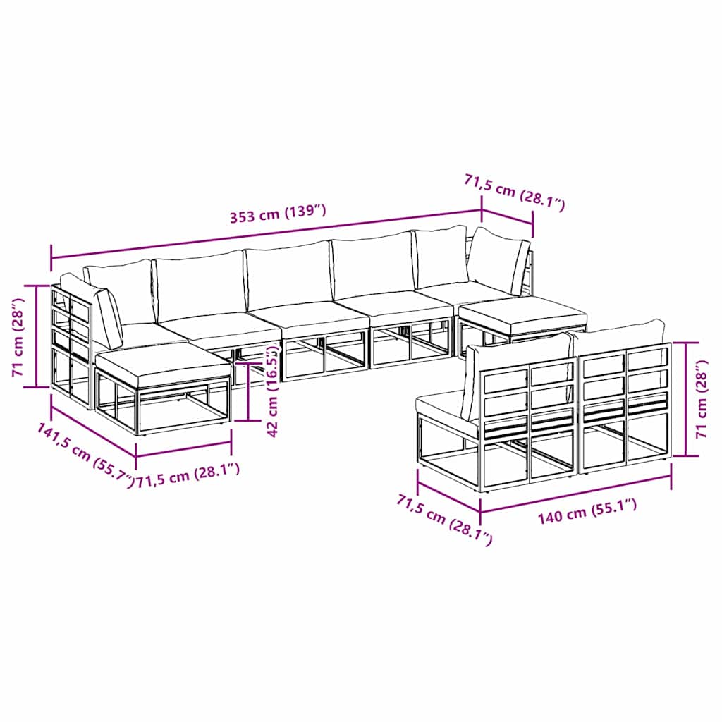 Garden Sofa Set with Cushion 9 pcs Black Aluminium