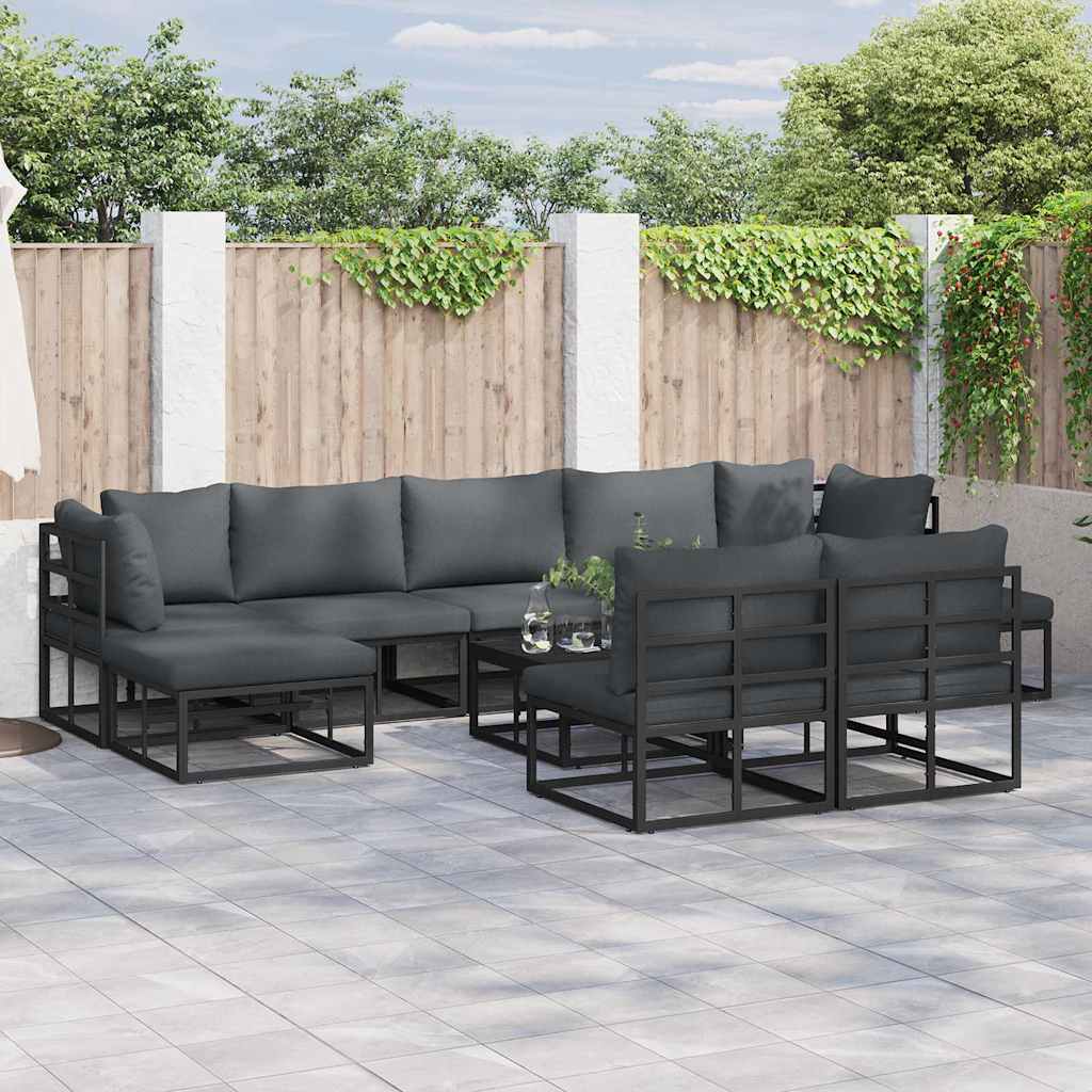 Garden Sofa Set with Cushion 10 pcs Black Aluminium