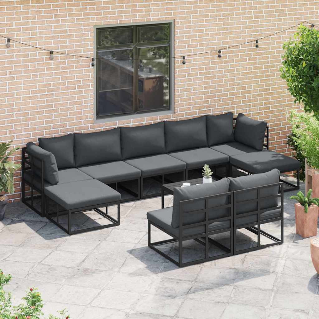 Garden Sofa Set with Cushion 10 pcs Black Aluminium