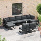 Garden Sofa Set with Cushion 10 pcs Black Aluminium