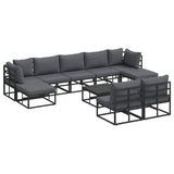 Garden Sofa Set with Cushion 10 pcs Black Aluminium