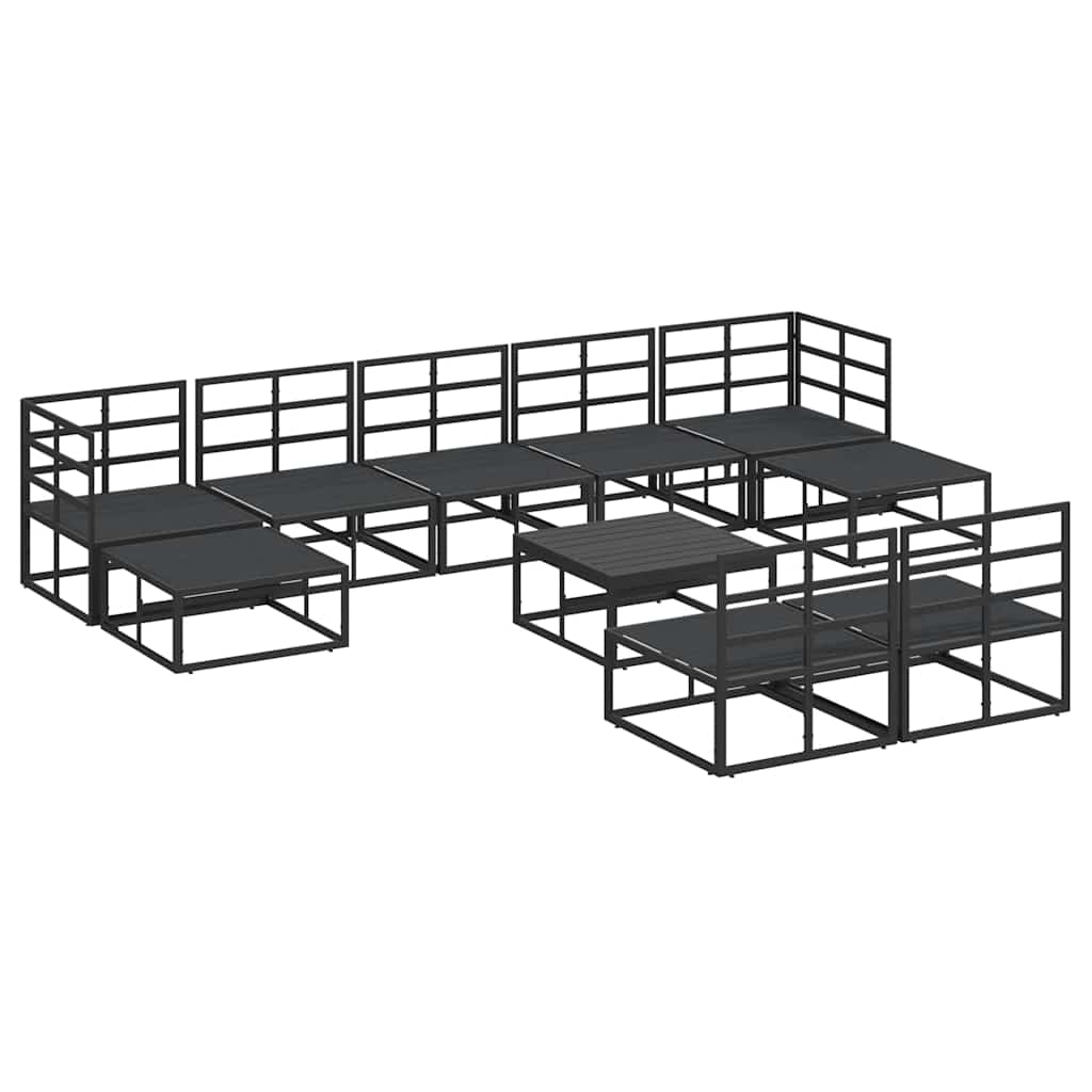 Garden Sofa Set with Cushion 10 pcs Black Aluminium