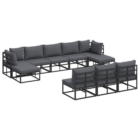 Garden Sofa Set with Cushion 10 pcs Black Aluminium