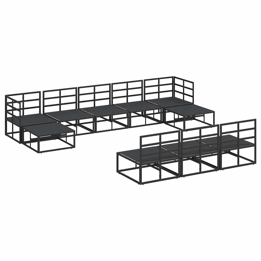Garden Sofa Set with Cushion 10 pcs Black Aluminium