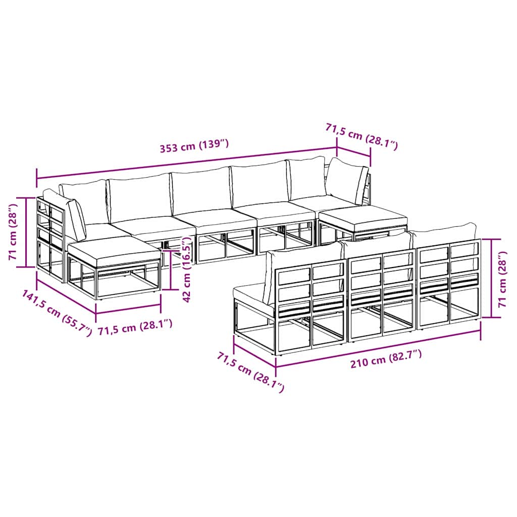 Garden Sofa Set with Cushion 10 pcs Black Aluminium