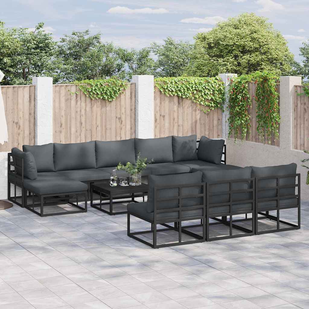 Garden Sofa Set with Cushion 11 pcs Black Aluminium