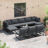 Garden Sofa Set with Cushion 11 pcs Black Aluminium